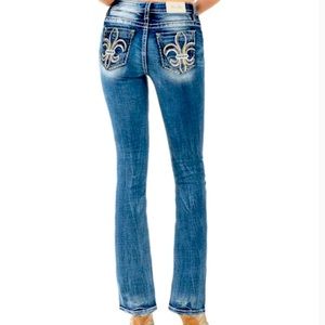 Miss Me Women's Fleur De Lis Mid-Rise Bootcut Jeans